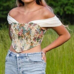 Off-shoulder Floral Corset Top